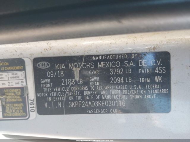 3KPF24AD3KE030116 KIA Forte Lxs