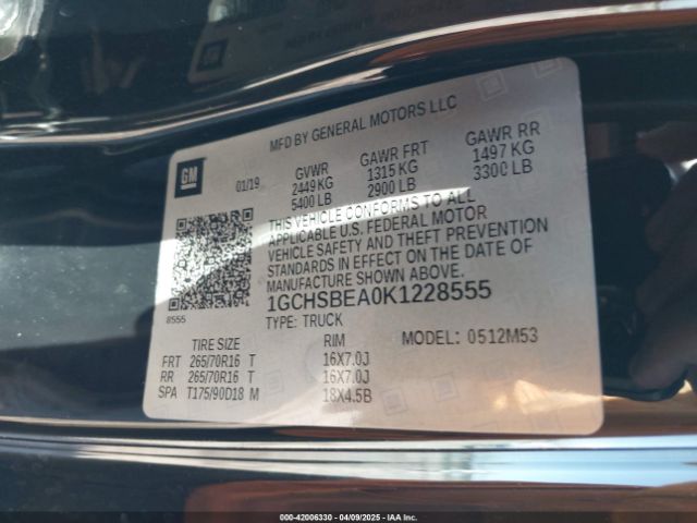 1GCHSBEA0K1228555 Chevrolet Colorado Wt