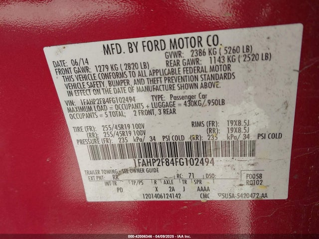 1FAHP2F84FG102494 Ford Taurus Limited