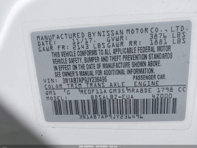 Nissan SENTRA S 2018 3N1AB7AP9JY236496 Image 9
