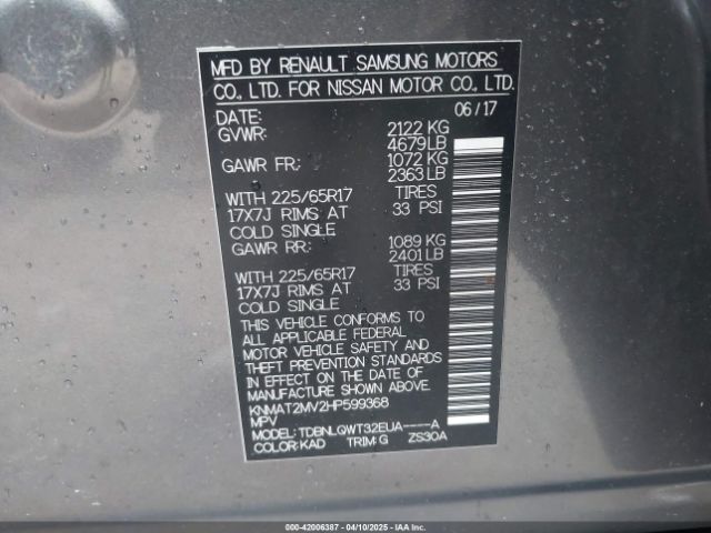 KNMAT2MV2HP599368 Nissan ROGUE SV