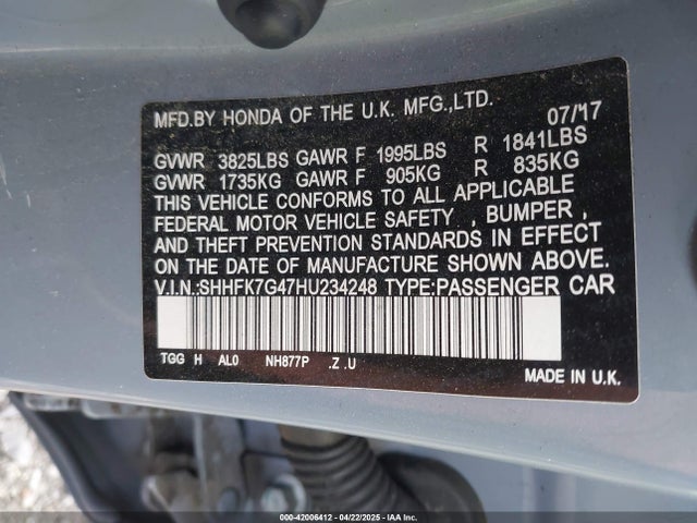 SHHFK7G47HU234248 Honda Civic Sport