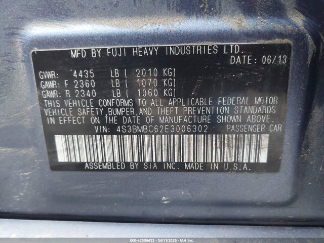 Subaru Legacy 2.5i Premium 2014 4S3BMBC62E3006302 Image 9