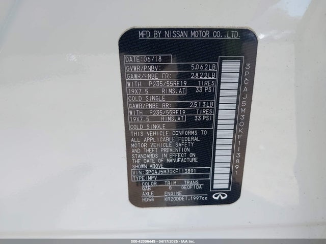3PCAJ5M30KF113891 Infiniti Qx50 Essential
