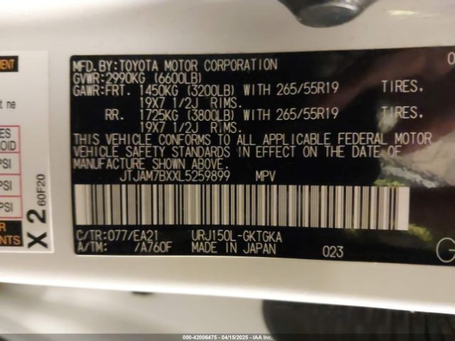 JTJAM7BXXL5259899 Lexus Gx 460 Premium