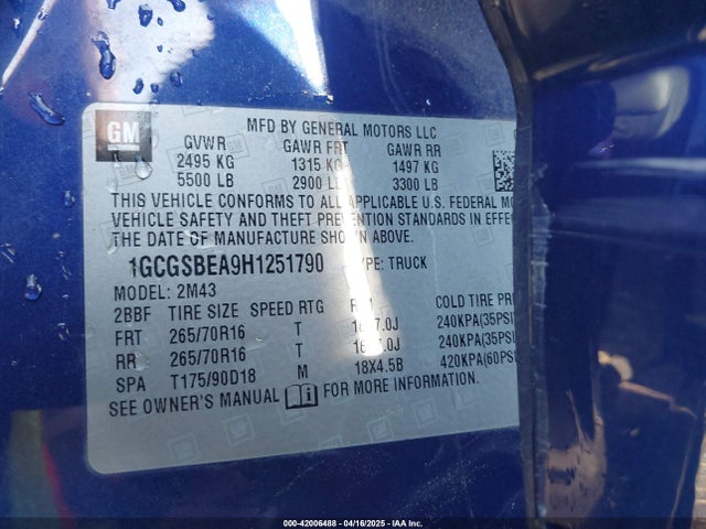 1GCGSBEA9H1251790 Chevrolet Colorado Wt