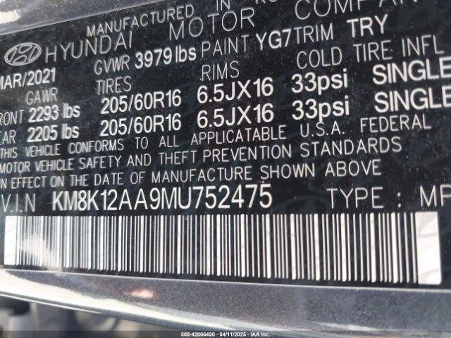 2021 HYUNDAI KONA KM8K12AA9MU752475 Photo 8
