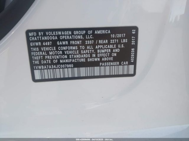 1VWBA7A34JC007960 Volkswagen Passat 2.0t Se