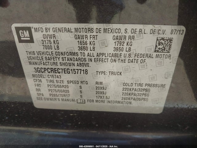 3GCPCREC7EG157718 Chevrolet Silverado 1500 1lt