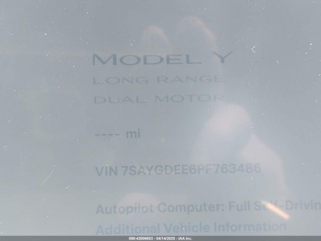 7SAYGDEE6PF763486 Tesla Model Y Awd/long Range Dual Motor All-wheel Drive