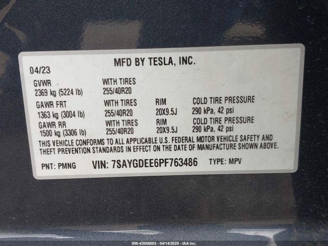 7SAYGDEE6PF763486 Tesla Model Y Awd/long Range Dual Motor All-wheel Drive