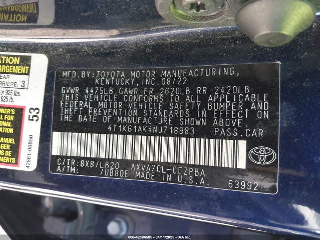 4T1K61AK4NU718983 Toyota CAMRY XSE
