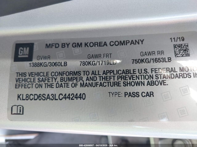 KL8CD6SA3LC442440 Chevrolet Spark Fwd 1lt Automatic