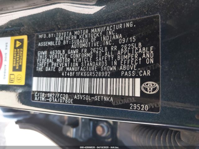 4T4BF1FK6GR528992 Toyota CAMRY LE
