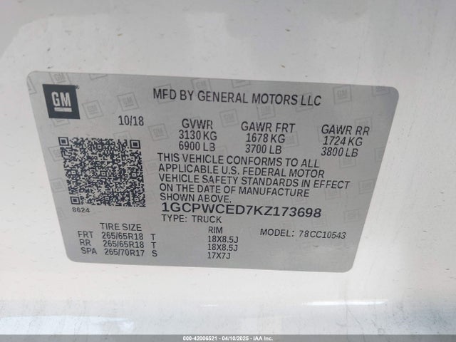 1GCPWCED7KZ173698 Chevrolet Silverado 1500 Lt