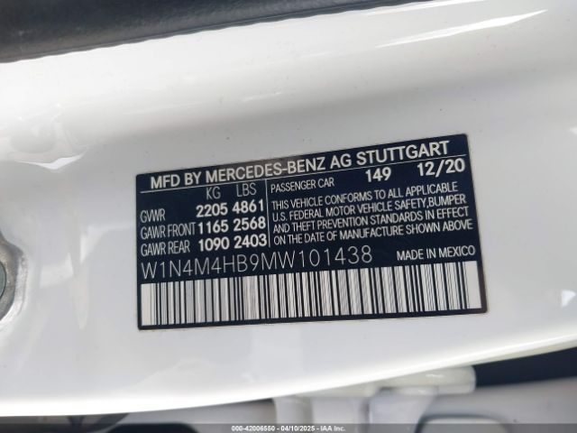 W1N4M4HB9MW101438 Mercedes-Benz Glb 250 4matic