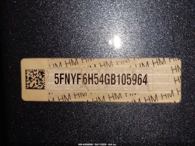 5FNYF6H54GB105964 Honda Pilot Ex-l