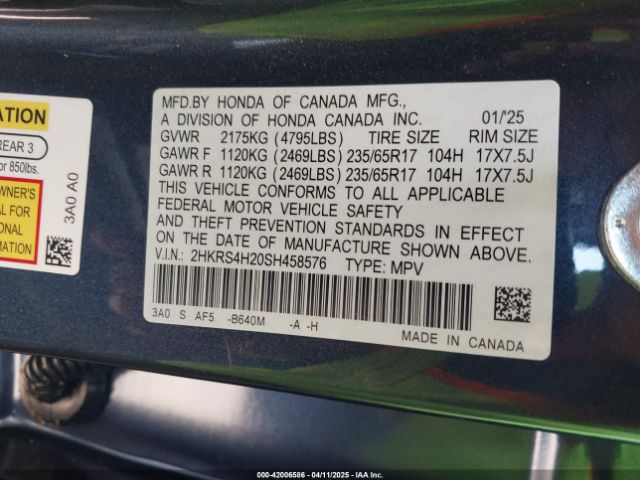 2HKRS4H20SH458576 Honda Cr-v Lx Awd