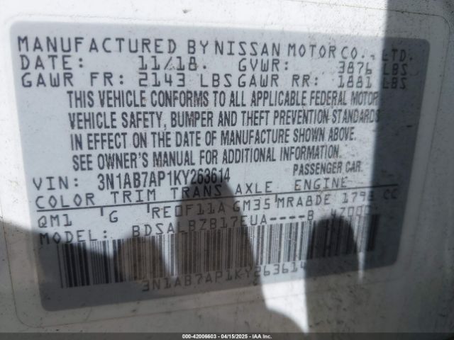 3N1AB7AP1KY263614 Nissan SENTRA S