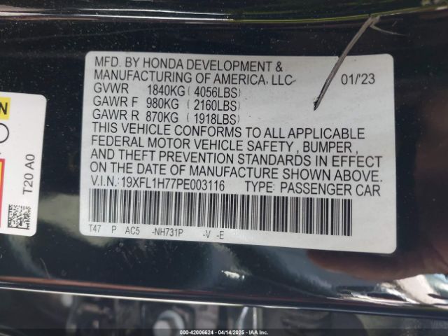 19XFL1H77PE003116 Honda Civic Ex-l /ex-l W/o Bsi