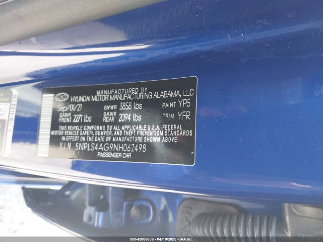 5NPLS4AG9NH062498 Hyundai ELANTRA SEL
