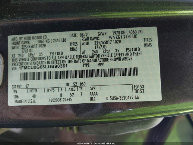 1FMCU0G68LUB90361 Ford 2020