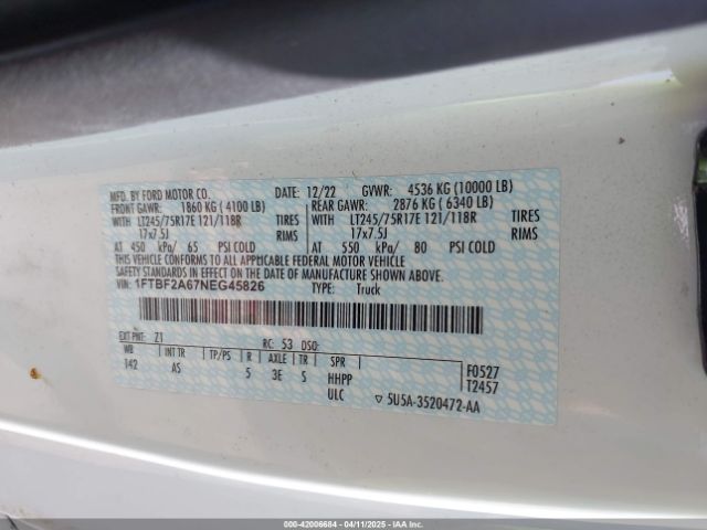 1FTBF2A67NEG45826 Ford F-250 Xl