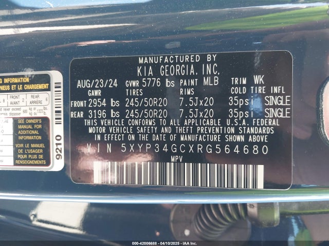 5XYP34GCXRG564680 KIA gdi lambda-ii