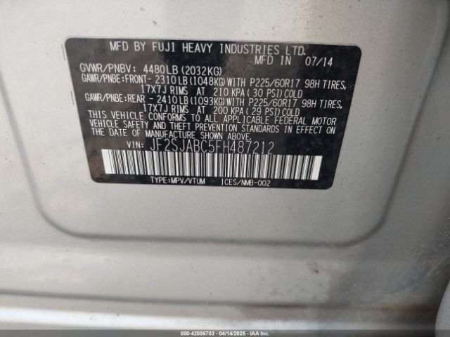 JF2SJABC5FH487212 Subaru Forester 2.5i