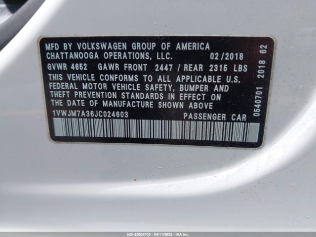 1VWJM7A36JC024603 Volkswagen Passat 3.6l V6 Gt