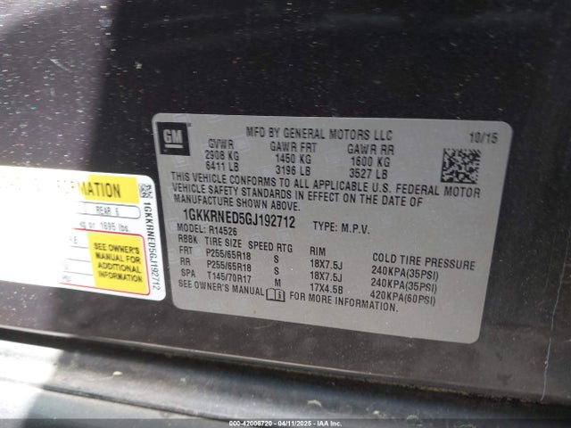 1GKKRNED5GJ192712 GMC Acadia Sle-1
