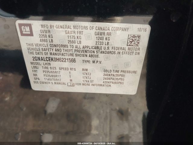 2GNALCEK0H6221566 Chevrolet EQUINOX LT