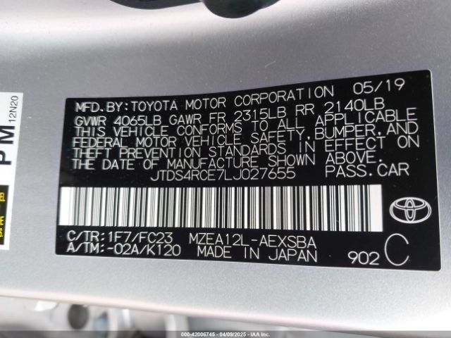 JTDS4RCE7LJ027655 Toyota COROLLA SE