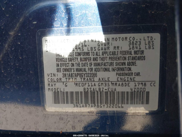 3N1AB7AP8GY322066 Nissan SENTRA S