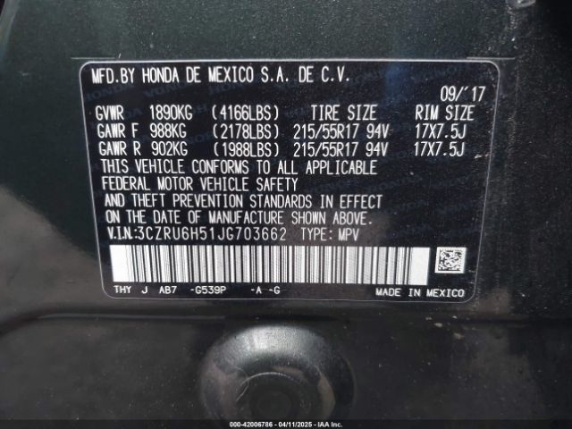 3CZRU6H51JG703662 Honda HR-V EX