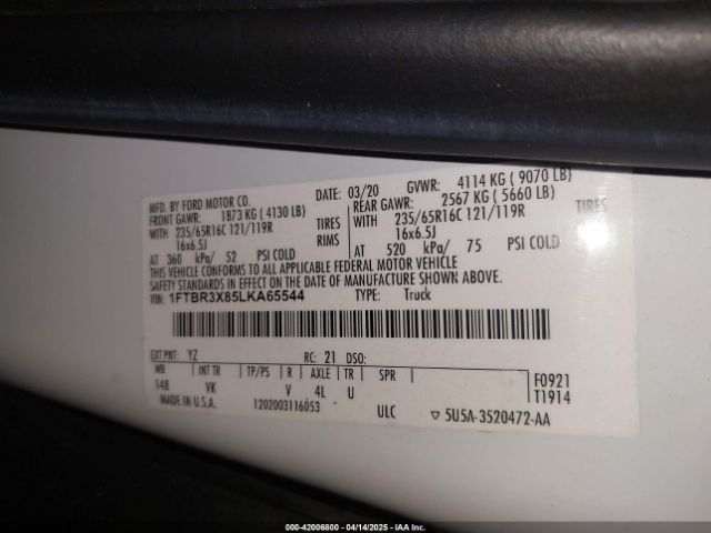 1FTBR3X85LKA65544 Ford Transit-250 Cargo Van