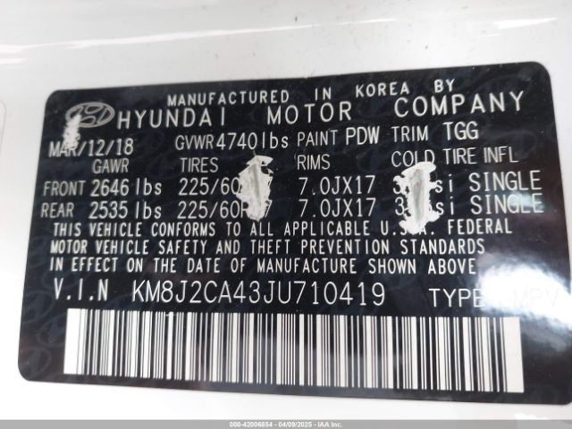 KM8J2CA43JU710419 Hyundai gdi nu