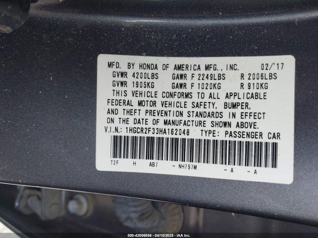 1HGCR2F33HA162048 Honda ACCORD LX