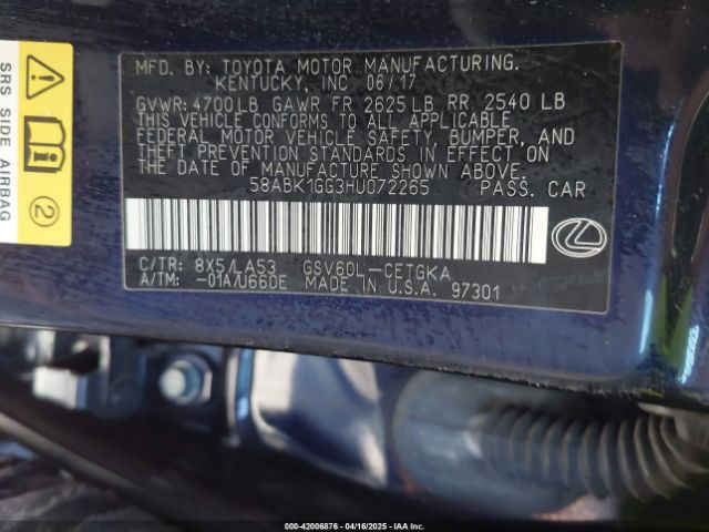 58ABK1GG3HU072265 Lexus ES 350