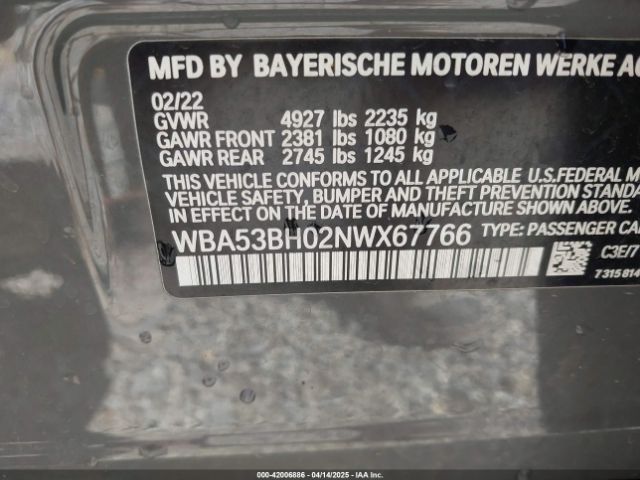 WBA53BH02NWX67766 BMW 530I