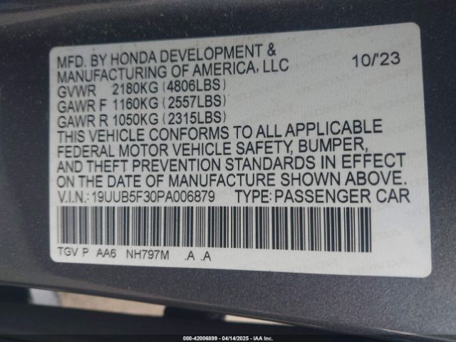 19UUB5F30PA006879 Acura Tlx Standard
