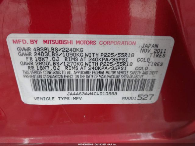 2012 MITSUBISHI OUTLANDER JA4AS3AW4CU010993 Photo 8