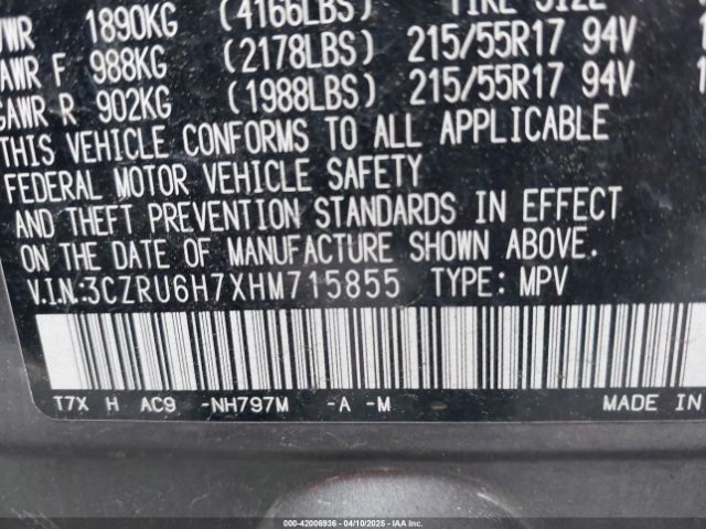 3CZRU6H7XHM715855 Honda Hr-v Ex-l