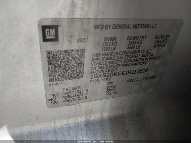 1GKS1GKC6JR113510 GMC Yukon Xl Slt
