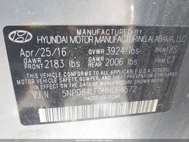 5NPD84LF0HH064572 Hyundai Elantra Limited