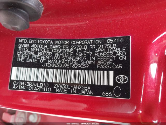JTDKN3DU9E1829059 Toyota Prius