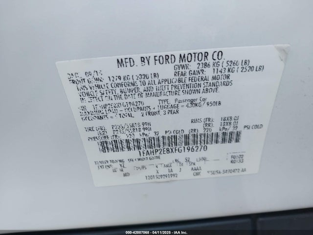 1FAHP2E8XFG196270 Ford TAURUS SEL