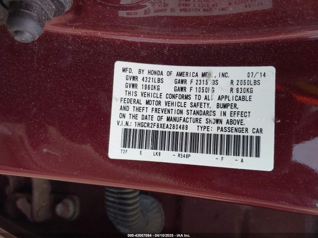 Honda Accord Ex-l 2014 1HGCR2F8XEA280489 Image 9