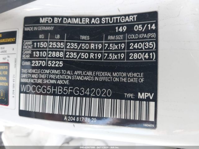 WDCGG5HB5FG342020 Mercedes-Benz GLK 350