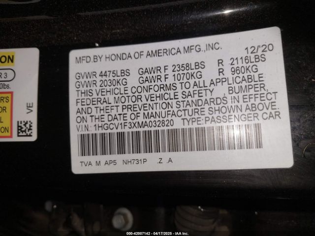 1HGCV1F3XMA032820 Honda Accord Sport
